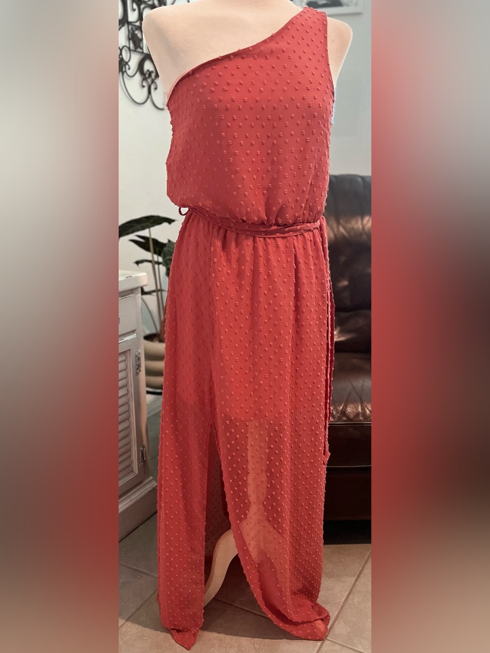 Peach Love California One-Shoulder Coral Maxi Dress
